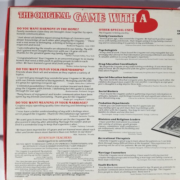 Vintage THE UNGAME 1984 Family Board Game 2-6 Players 100% Complete - Picture 7 of 9